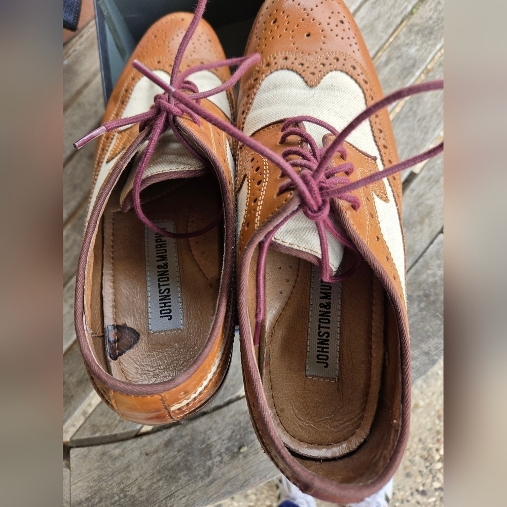 Johnston & Murphy Tan Calfskin Wingtip Shoes Good Condition Gently Used - Picture 6 of 8